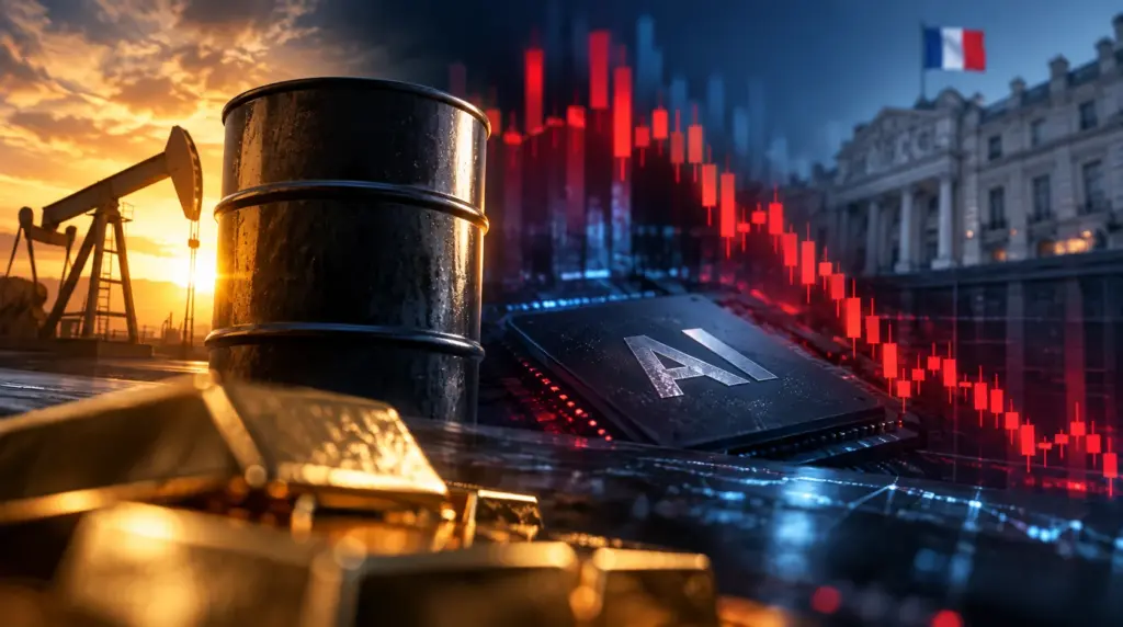 Weekly Market Recap covering surging oil prices, falling AI-related technology stocks and diverging US and French bond yields from 19–23 October 2026.